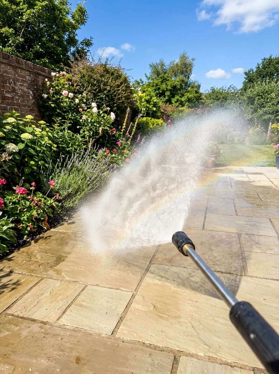 Professional pressure washing on an exterior surface